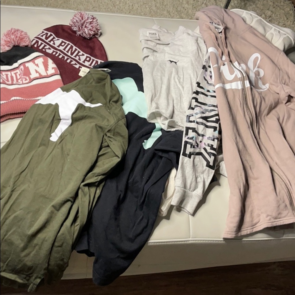 Bundle zip up hoodie , beanies , shirts PINK